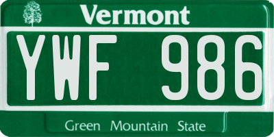 VT license plate YWF986