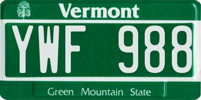 VT license plate YWF988