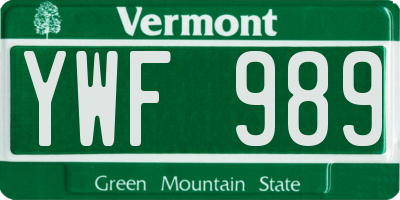 VT license plate YWF989