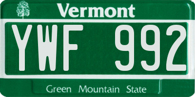 VT license plate YWF992