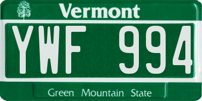 VT license plate YWF994