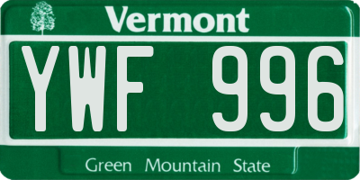 VT license plate YWF996