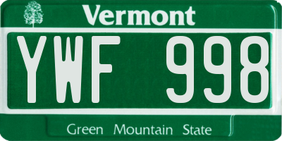 VT license plate YWF998