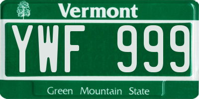 VT license plate YWF999