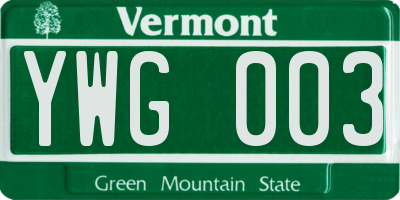 VT license plate YWG003