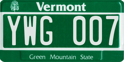 VT license plate YWG007