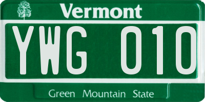 VT license plate YWG010