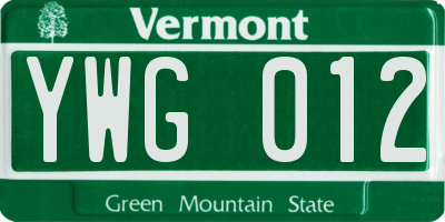 VT license plate YWG012