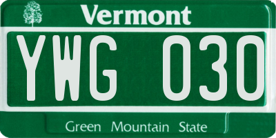 VT license plate YWG030