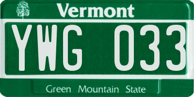 VT license plate YWG033