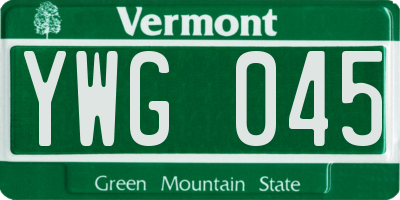 VT license plate YWG045