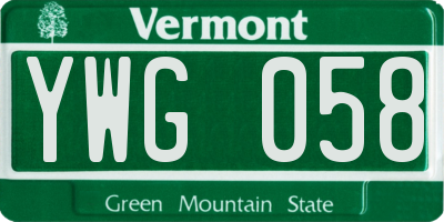 VT license plate YWG058