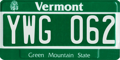 VT license plate YWG062
