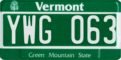 VT license plate YWG063