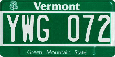 VT license plate YWG072
