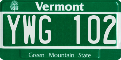 VT license plate YWG102