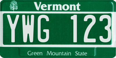 VT license plate YWG123