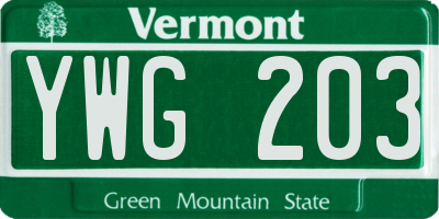 VT license plate YWG203