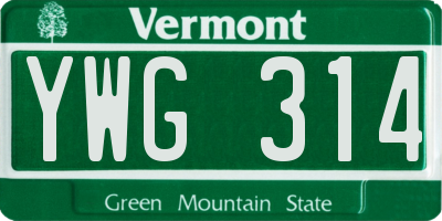 VT license plate YWG314