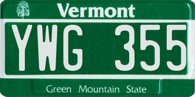 VT license plate YWG355