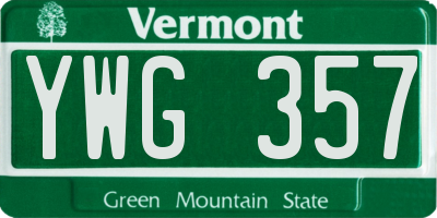 VT license plate YWG357