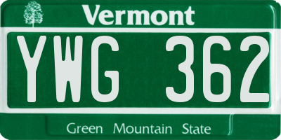 VT license plate YWG362