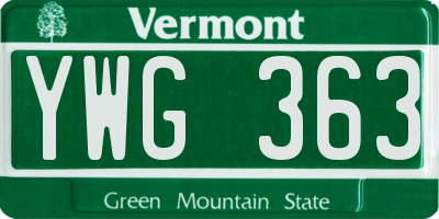 VT license plate YWG363