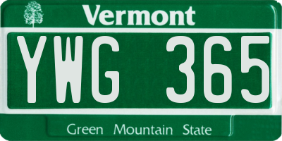 VT license plate YWG365