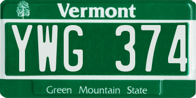 VT license plate YWG374