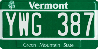 VT license plate YWG387