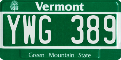 VT license plate YWG389