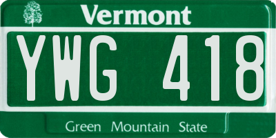 VT license plate YWG418
