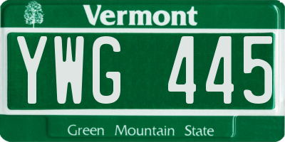 VT license plate YWG445