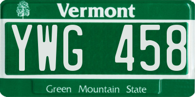 VT license plate YWG458