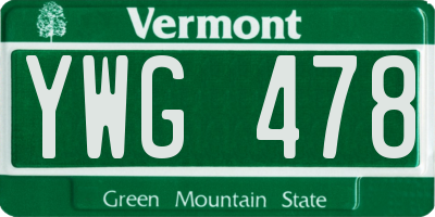 VT license plate YWG478