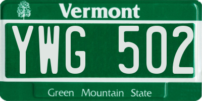 VT license plate YWG502