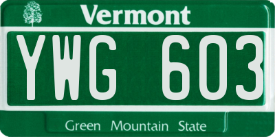 VT license plate YWG603