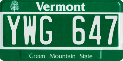 VT license plate YWG647