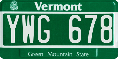 VT license plate YWG678