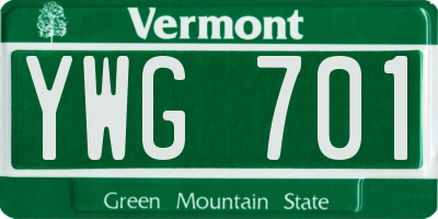 VT license plate YWG701