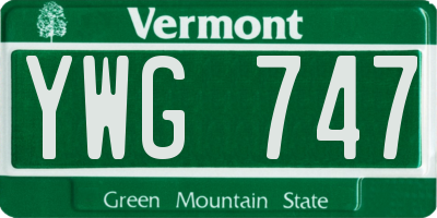 VT license plate YWG747