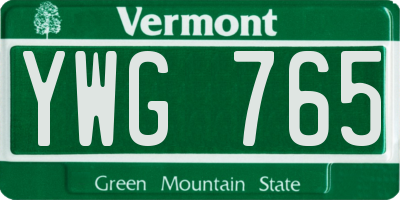 VT license plate YWG765