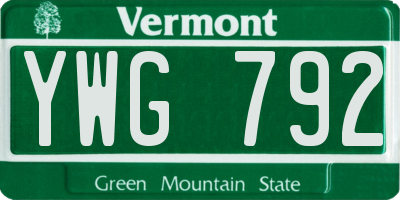 VT license plate YWG792