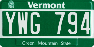 VT license plate YWG794