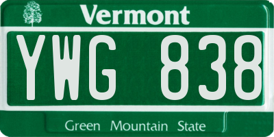 VT license plate YWG838