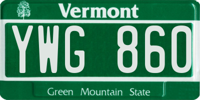 VT license plate YWG860