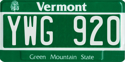VT license plate YWG920
