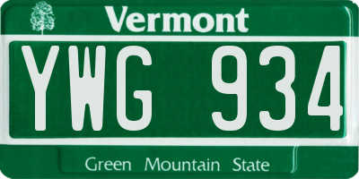VT license plate YWG934