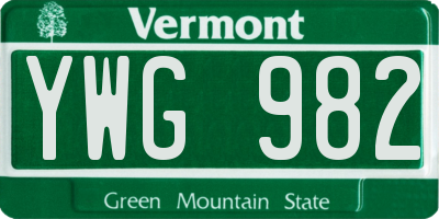 VT license plate YWG982
