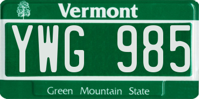 VT license plate YWG985